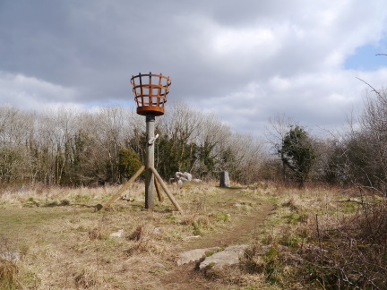 The beacon and trig point on the top of Warton Crag