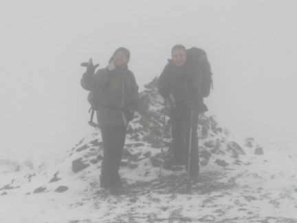 Matt and I by the summit cairn on Buckden Pike