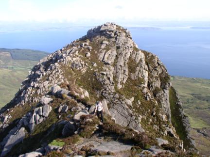Lisa descending the first top on Cioch na h-Oighe