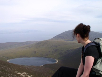 Lisa looking down to Coire Fhionn Lochan