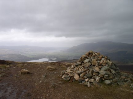 The northern cairn on the summit of Bleaberry Fell