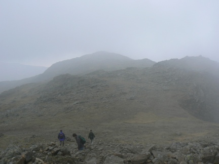 A brief glimpse of Bow Fell's North Top and Esk Pike