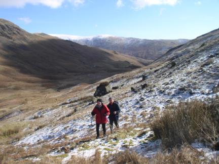Val and Dave climbing out of Greenburn Bottom