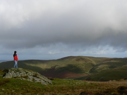Lisa looking towards Broom Fell