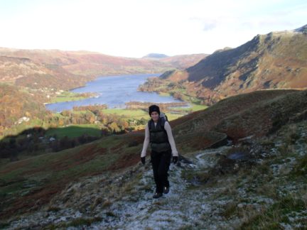 Lisa climbing Arnison Crag