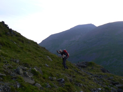 Matt on the steep climb on to Seathwaite Fell