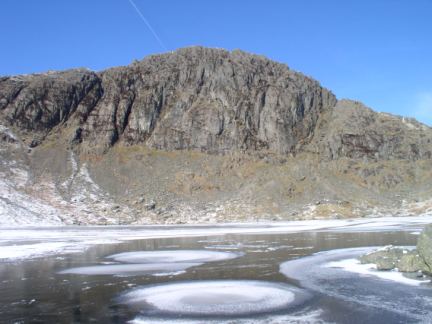 Pavey Ark and a frozen Stickle Tarn