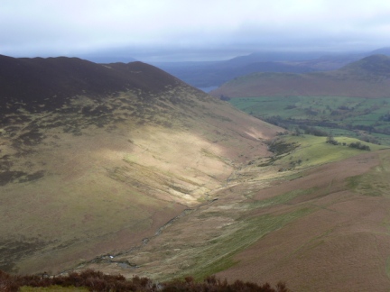Looking back to Rigg Beck from below Aikin Knott