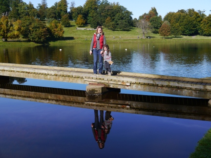 Crossing the River Skell in front of Studley Lake