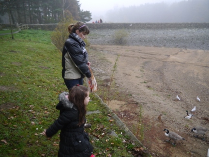 Lisa and Rhiannon feeding the ducks and geese