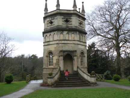 Rhiannon on the steps of the Octagon Tower