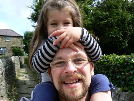 Rhiannon enjoying a shoulder ride in Glasshouses