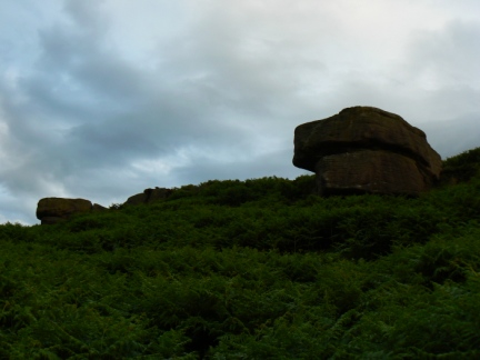 Looking back up to a couple of the outcrops of Snowden Crags
