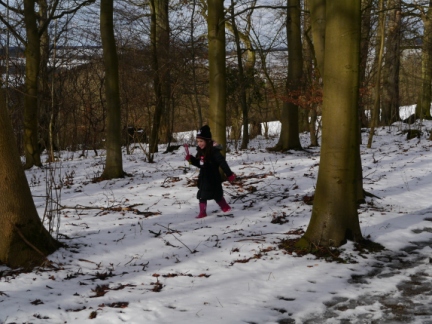 Rhiannon being a nature detective in the woods