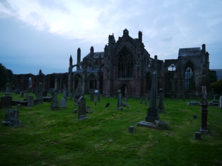 Melrose Abbey looking rather spooky in the fading light