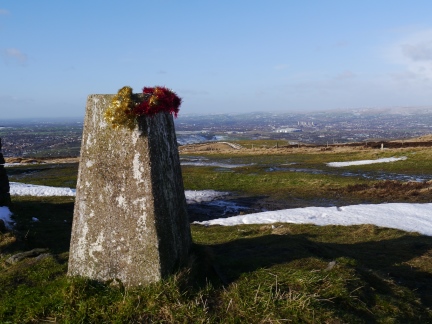 The tinsel-topped trig point on Crow Knowl