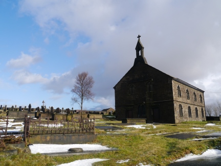 The rather foreboding looking church in Heights