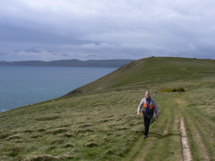 Dave on the wide grassy path just south of the trig point