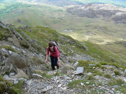 Lisa nearing the summit of Cnicht